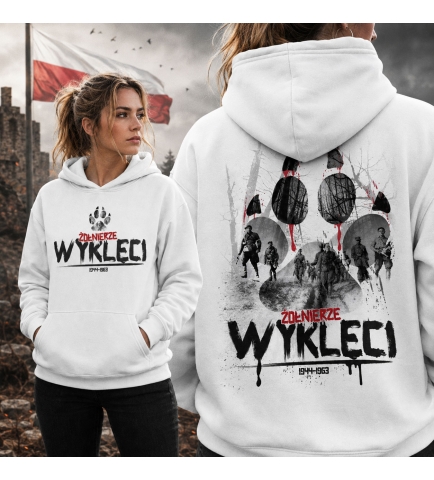 Damska bluza z kapturem ŻOŁNIERZE WYKLĘCI BIAŁA